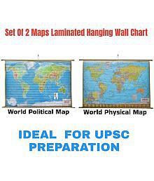 Combo World Political Map & World Physical Map Chart | Laminated | Set Of 2 | Hindi Medium Useful fo