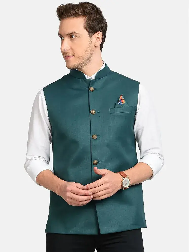 PRINTCULTR Grey Cotton Blend Men s Nehru Jacket Pack of 1