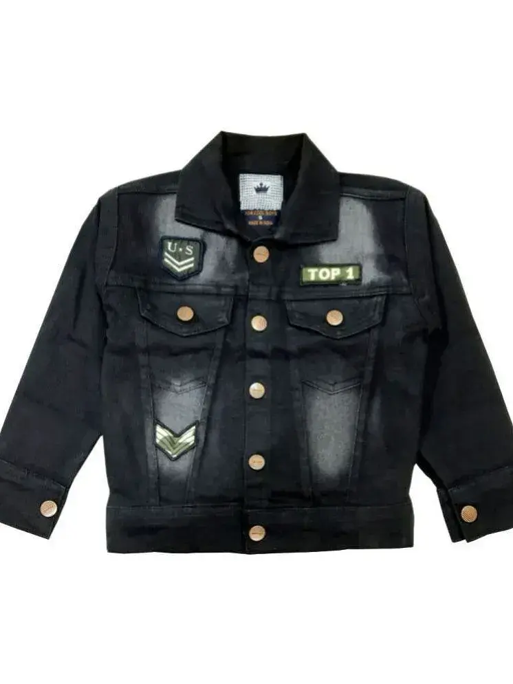 LITTLE PANDA Boys Denim Denim Jacket Black Pack of 1