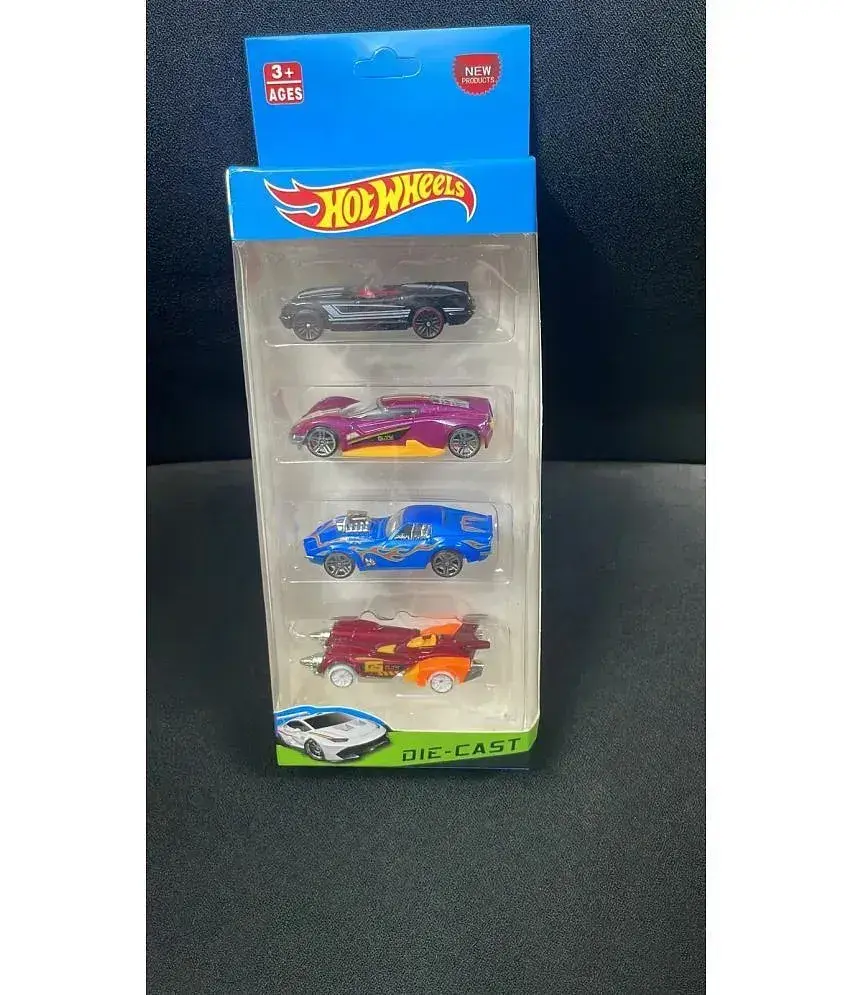 Hot Wheels 4 Car Pack Die Cast Metal 4 Cars Set Design May Vary Multi color